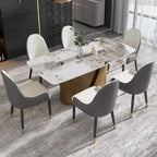 Mesa de comedor de piedra sinterizada Pandora negra/blanca – Patas doradas, 6-8 asientos