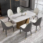 Mesa de comedor de piedra sinterizada Pandora negra/blanca – Patas doradas, 6-8 asientos