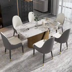 Mesa de comedor de piedra sinterizada Pandora negra/blanca – Patas doradas, 6-8 asientos