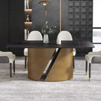 Mesa de comedor de piedra sinterizada Pandora negra/blanca – Patas doradas, 6-8 asientos