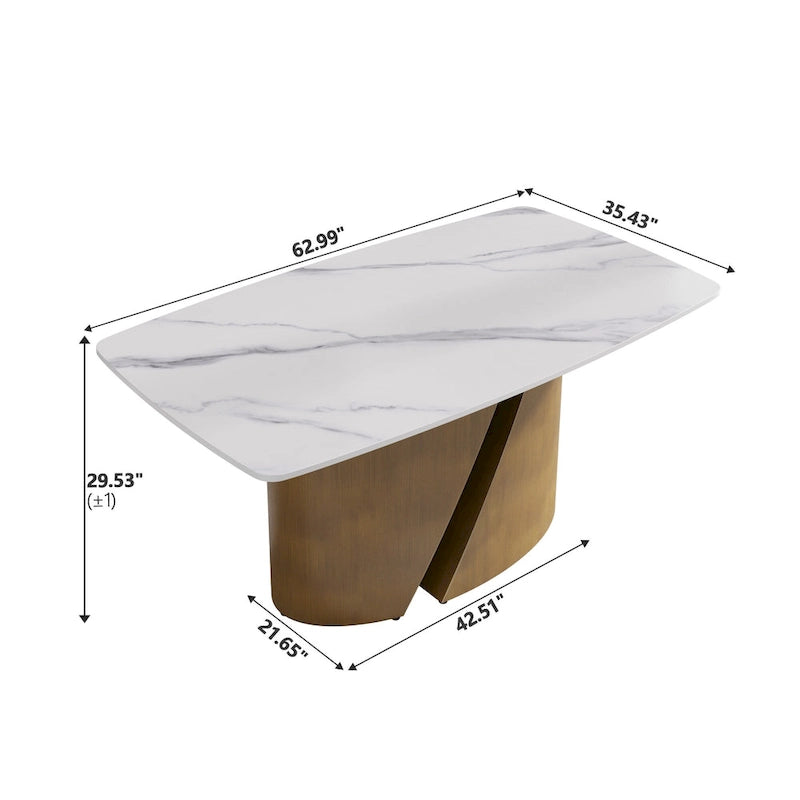 Mesa de comedor de piedra sinterizada Pandora negra/blanca – Patas doradas, 6-8 asientos