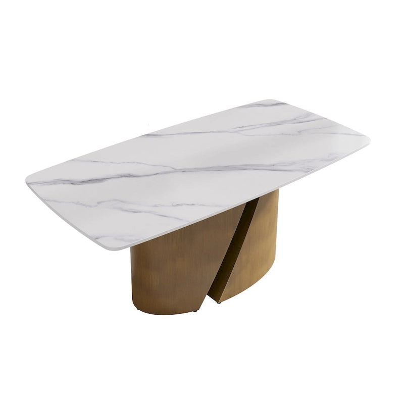 Mesa de comedor de piedra sinterizada Pandora negra/blanca – Patas doradas, 6-8 asientos