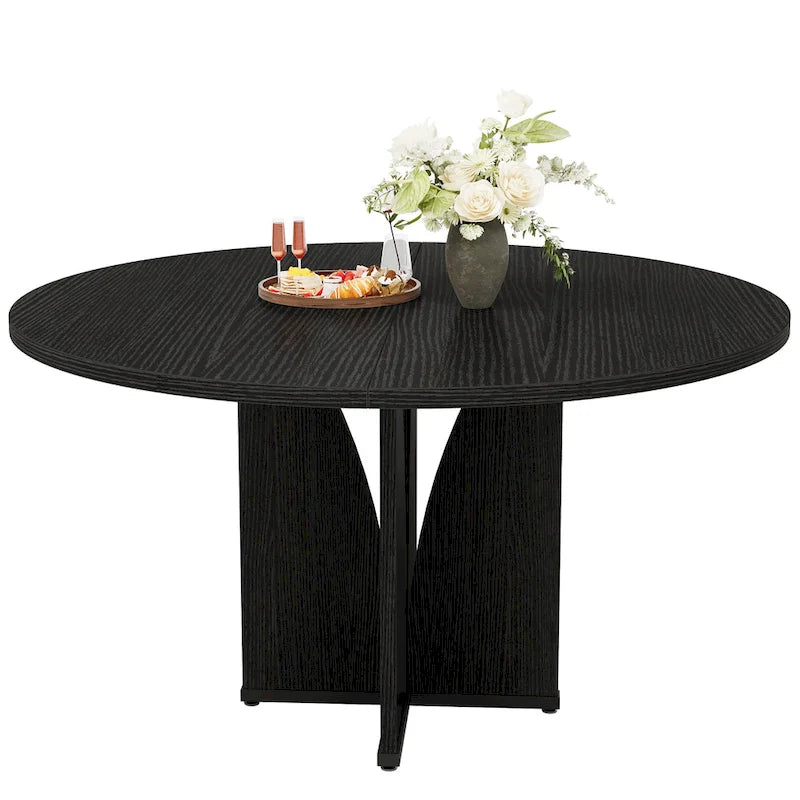 Mesa de comedor redonda con pedestal, color marrón, para 4 personas