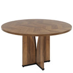 Mesa de comedor redonda con pedestal, color marrón, para 4 personas