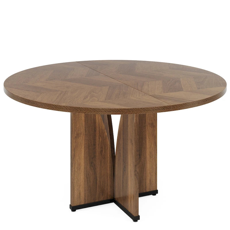 Mesa de comedor redonda con pedestal, color marrón, para 4 personas