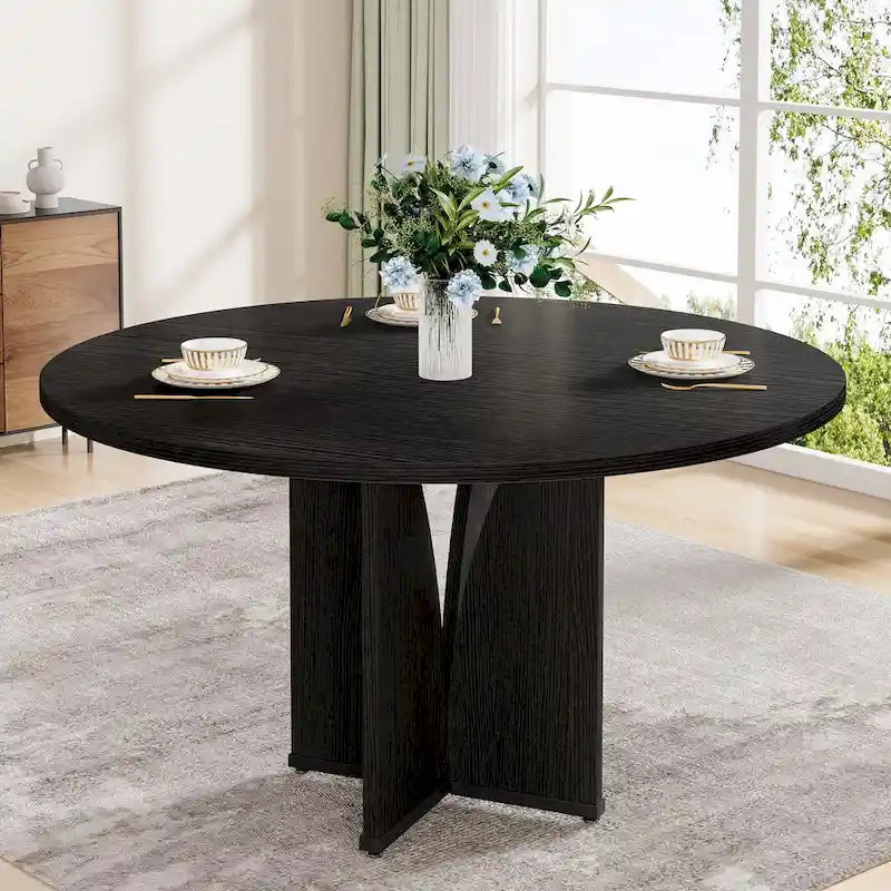 Mesa de comedor redonda con pedestal, color marrón, para 4 personas
