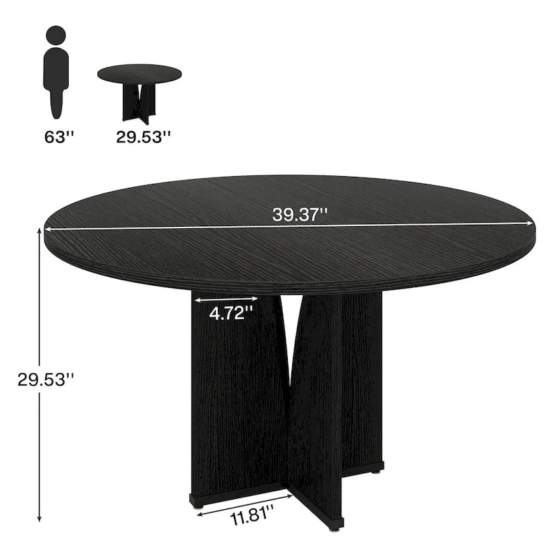 Mesa de comedor redonda con pedestal, color marrón, para 4 personas