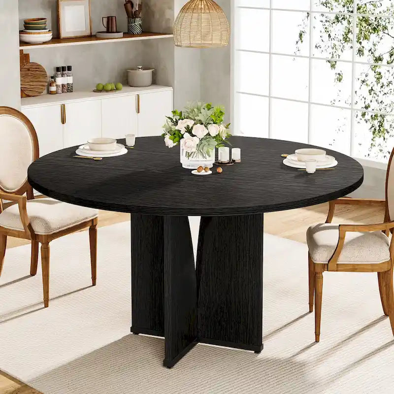 Mesa de comedor redonda con pedestal, color marrón, para 4 personas