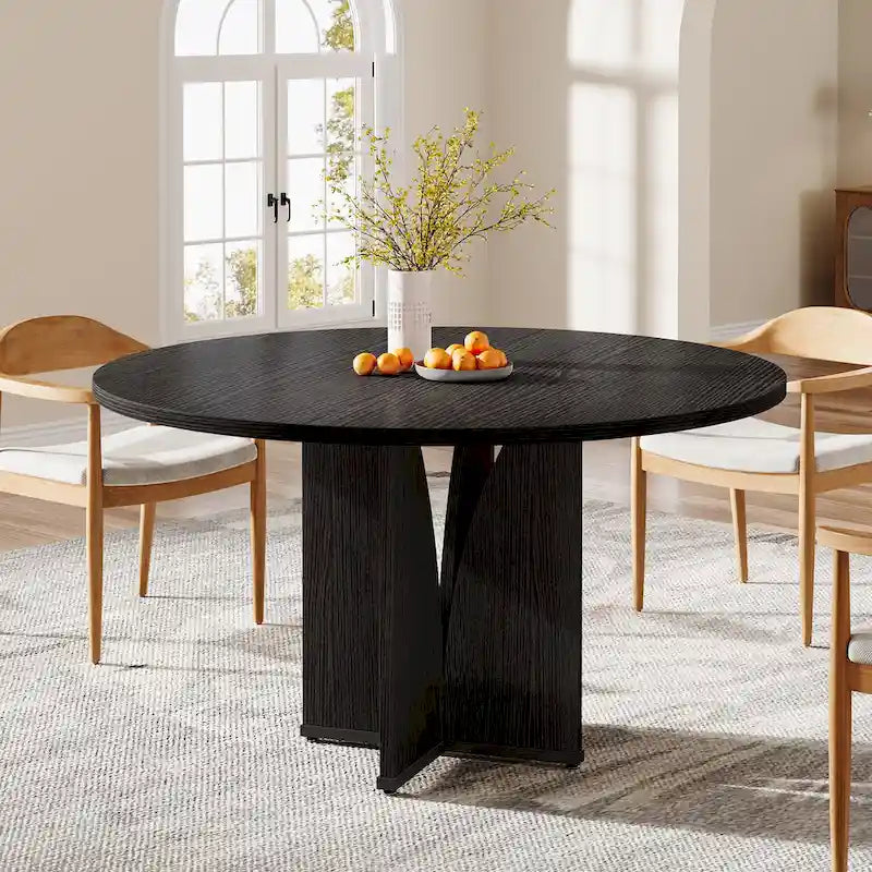 Mesa de comedor redonda con pedestal, color marrón, para 4 personas