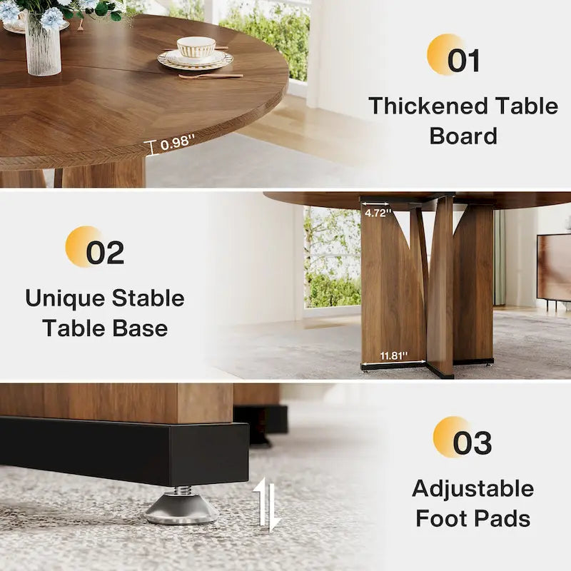 Mesa de comedor redonda con pedestal, color marrón, para 4 personas