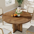 Mesa de comedor redonda con pedestal, color marrón, para 4 personas