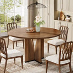 Mesa de comedor redonda con pedestal, color marrón, para 4 personas