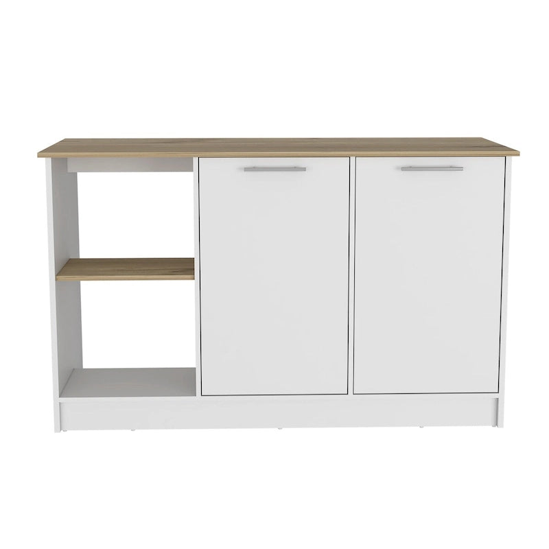 Isla de cocina multicolor con estantes abiertos y gabinete, para 2 personas