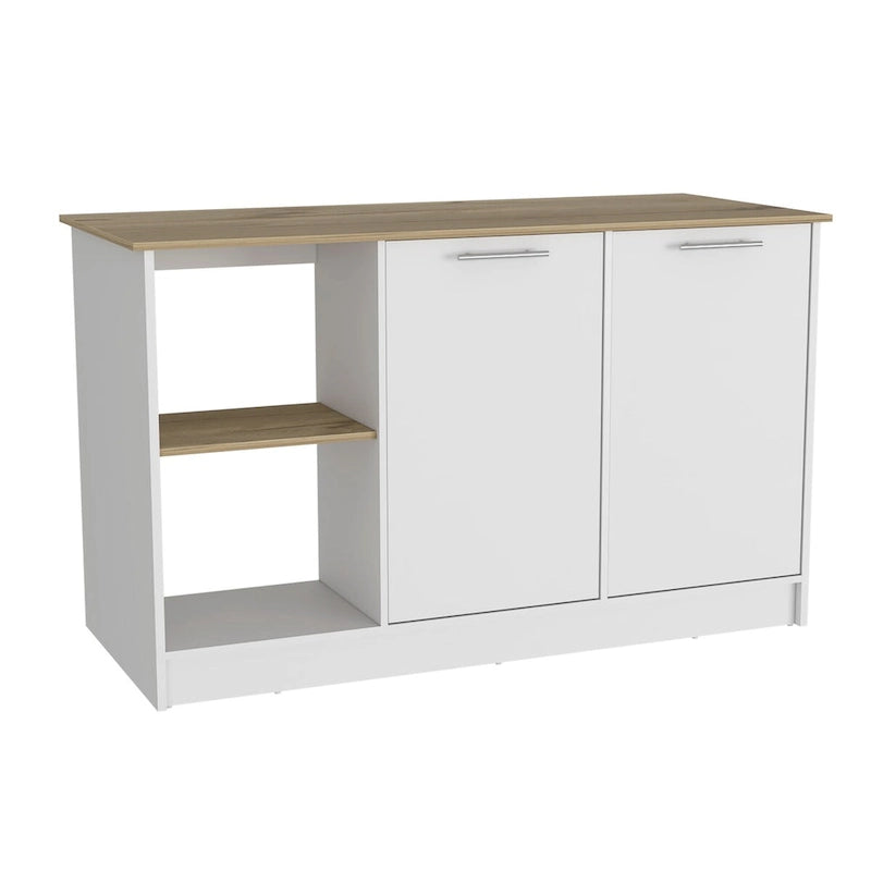 Isla de cocina multicolor con estantes abiertos y gabinete, para 2 personas
