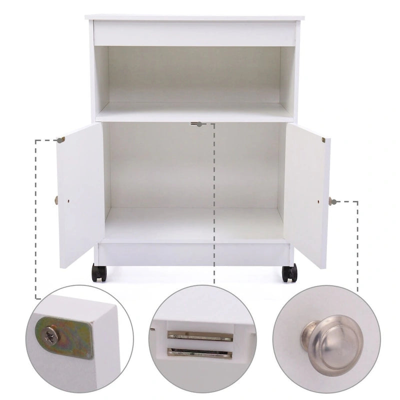 Mueble de almacenamiento para microondas de cocina blanco con ruedas, 1 unidad