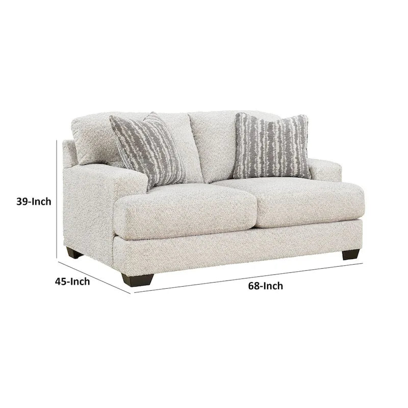 Sofá biplaza de poliéster gris claro con almohadas decorativas