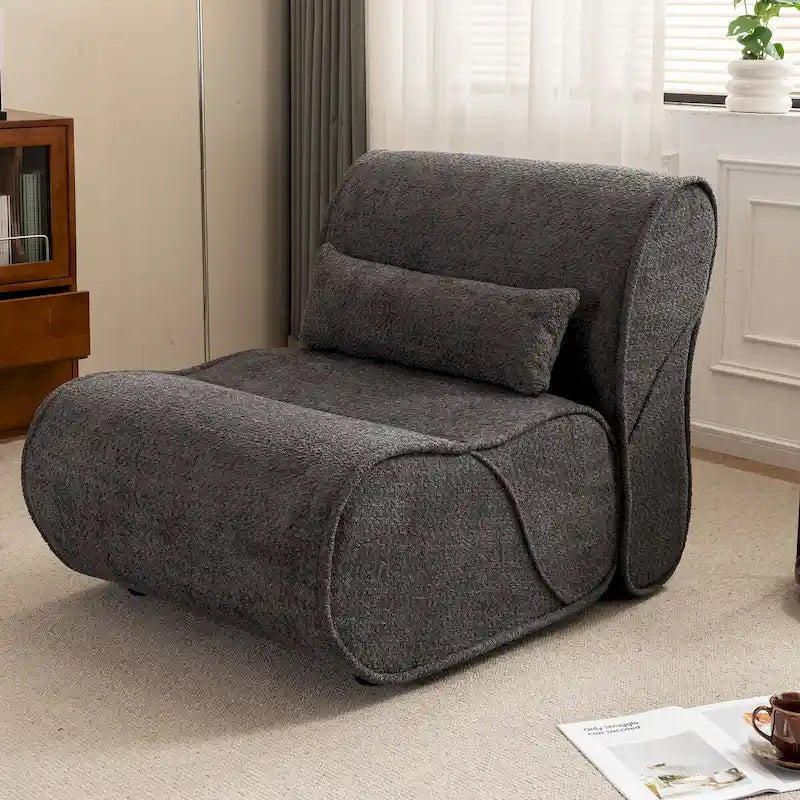 Sillón reclinable de terciopelo gris/negro/beige, asiento individual para salón, dormitorio u oficina