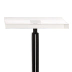 Mesa auxiliar cuadrada de cristal transparente con base de mármol y metal negro