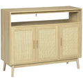 Aparador de madera natural estilo boho con puertas de ratán, 1 unidad