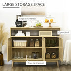 Aparador de madera natural estilo boho con puertas de ratán, 1 unidad