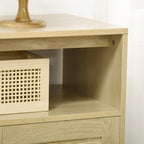 Aparador de madera natural estilo boho con puertas de ratán, 1 unidad
